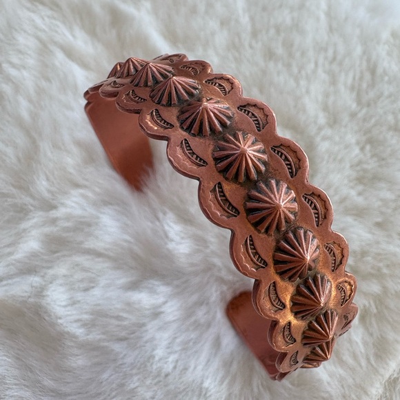 Copper Bell-Vintage Stamped Copper Cuff Bracelet Southwest Style - Picture 4 of 7
